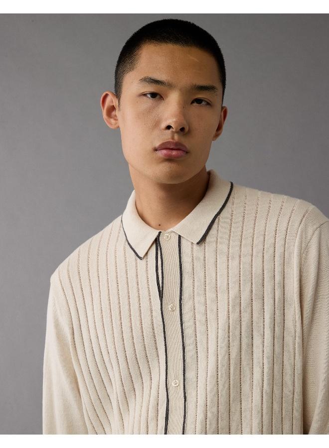 American Eagle AE Long-Sleeve Tipped Sweater Polo Shirt - Image 5
