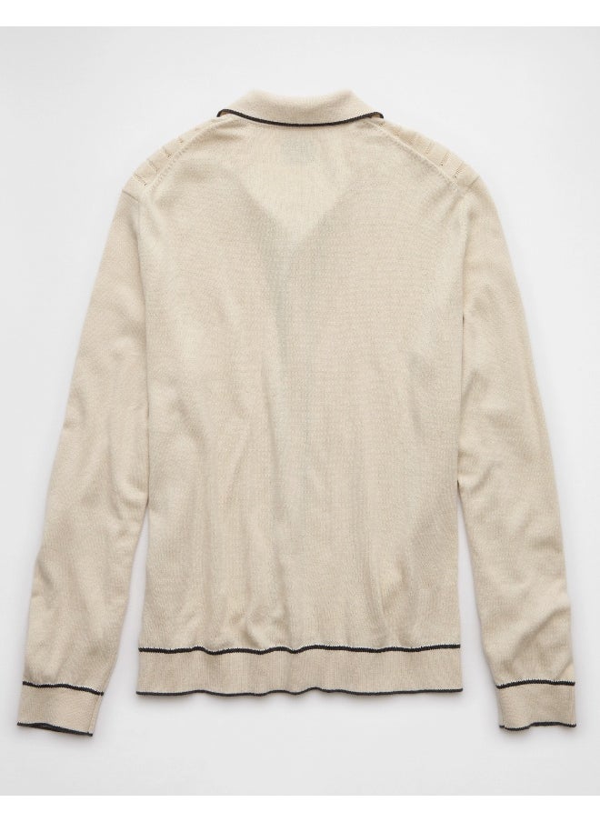 American Eagle AE Long-Sleeve Tipped Sweater Polo Shirt  - Image 5