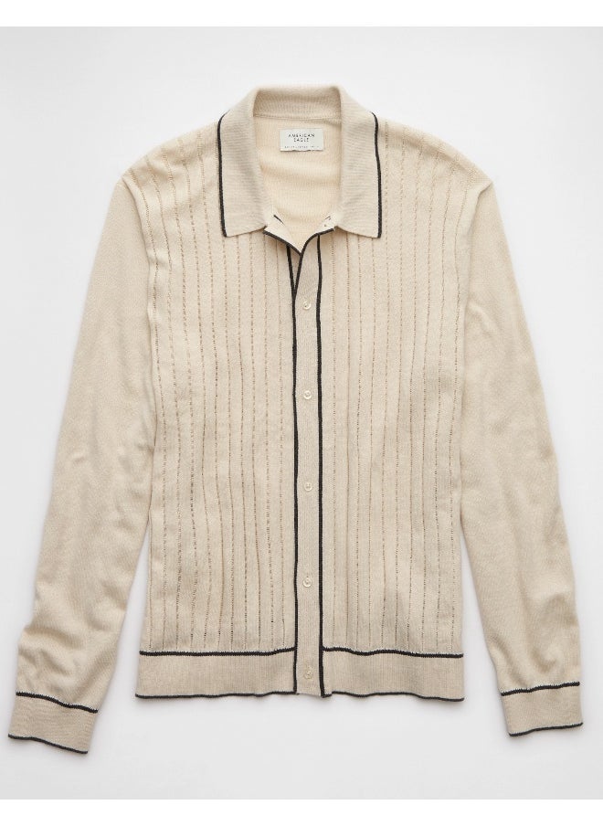 American Eagle AE Long-Sleeve Tipped Sweater Polo Shirt  - Image 4