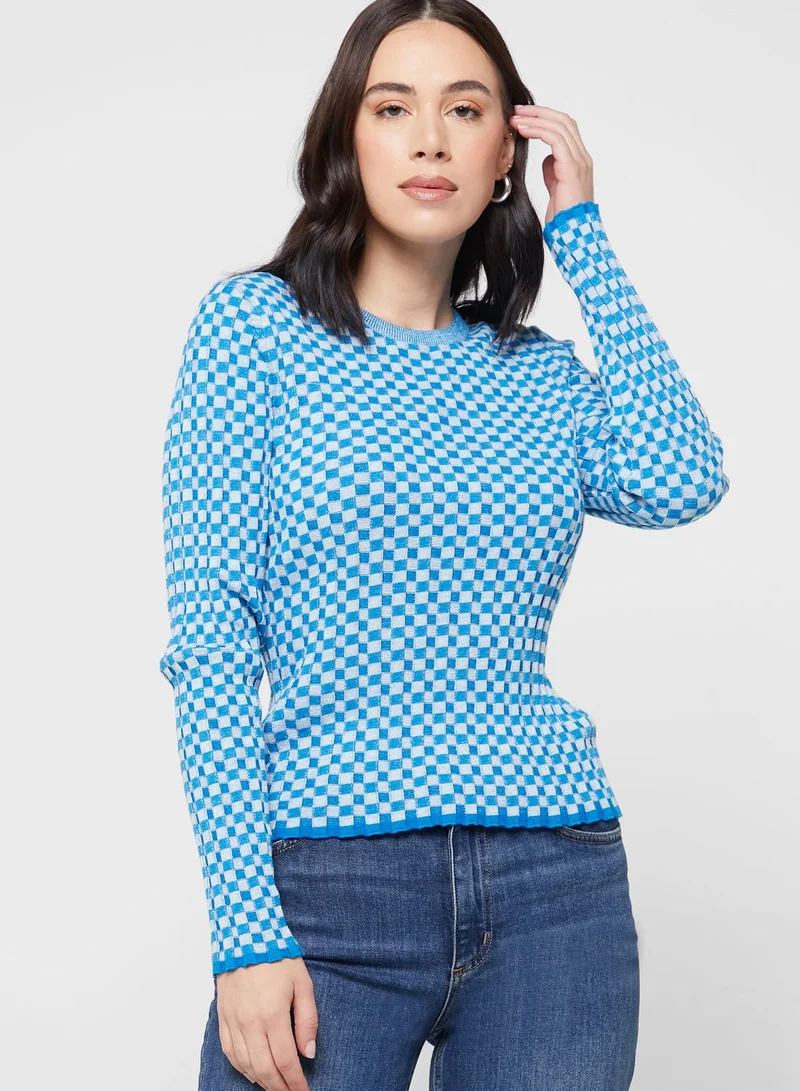 WHISTLES Checked Ribbed Knitted Top