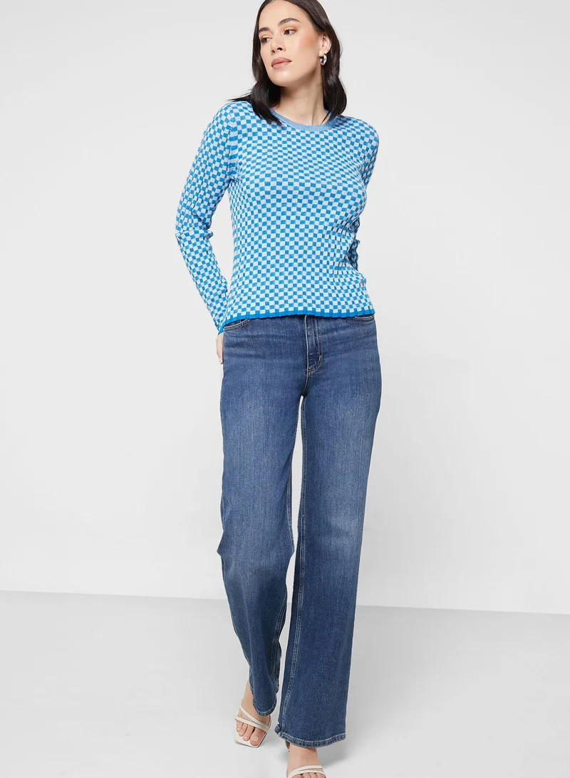 WHISTLES Checked Ribbed Knitted Top