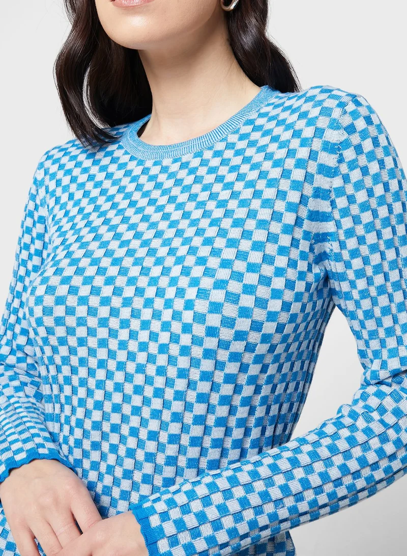 WHISTLES Checked Ribbed Knitted Top