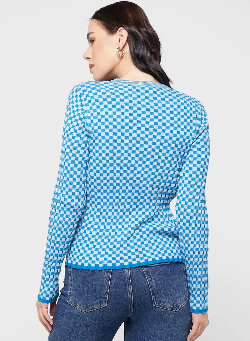 WHISTLES Checked Ribbed Knitted Top