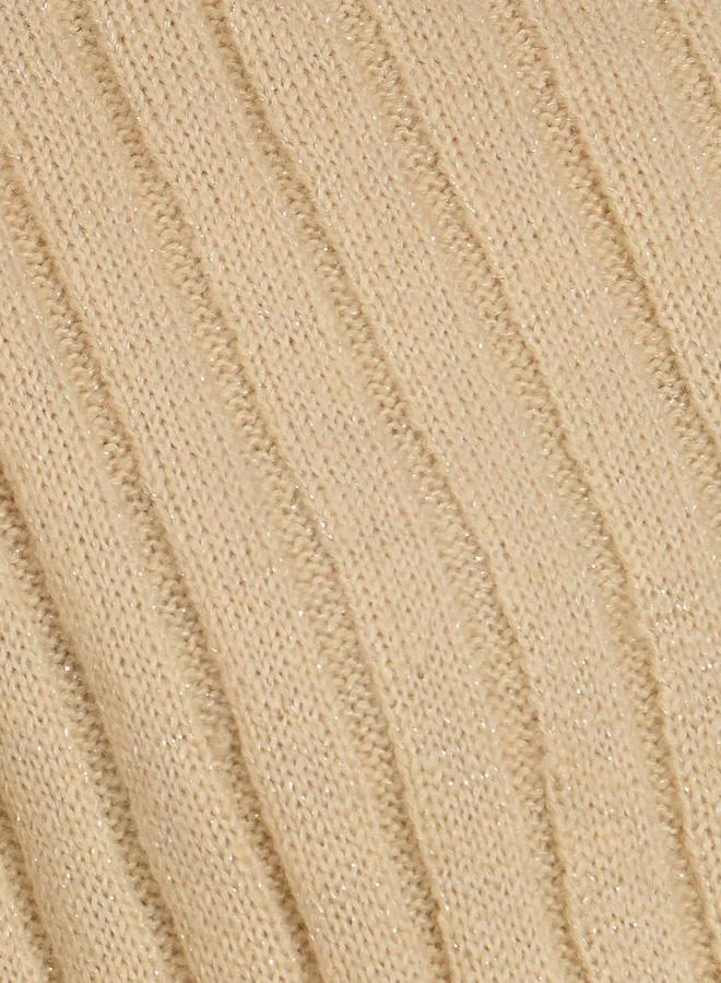 Femmella  Beige Ribbed Knit Crew Neck Sweater for Women | Best Price UAE