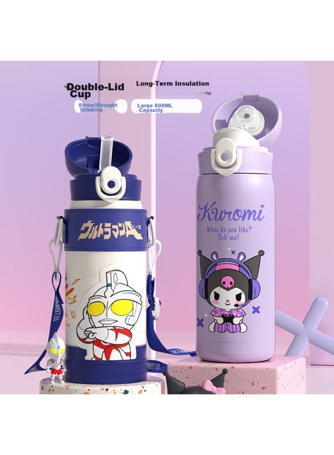 Milonbear Children's Insulated Cup Kuromi 316 Stainless Steel Straw Direct Drinking Dual-use Elementary School Student Water Bottle For School Girls Water Jug - Image 2