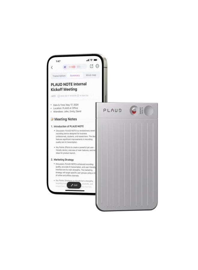 PLAUD AI Voice Recorder, PLAUD Note Voice Recorder w/Case, App Control, Transcribe & Summarize Empowered by ChatGPT, Support 59 Languages, 64GB Memory, Audio Recorder for Lectures, Meetings, Calls, Silver - Image 1