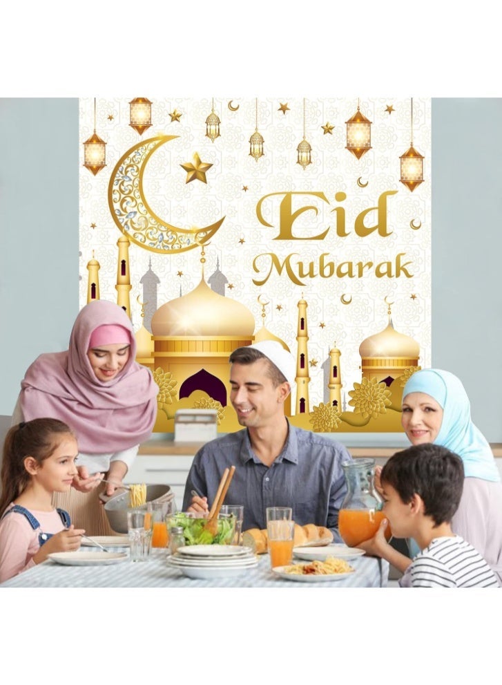 Balloon World Eid Decorations for Home - 70PCS White Gold Ramadan Confetti Balloons with Mubarak Moon Star Foil Balloon, Backdrop for Eid Party Supplies, Eid Decorative Banner for Eid al-Fitr and al-Adha Decor - Image 3