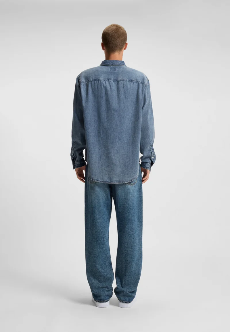 HUGO Oversized-fit shirt in blue denim