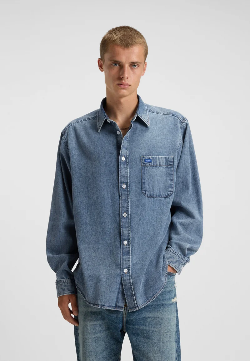 HUGO Oversized-fit shirt in blue denim