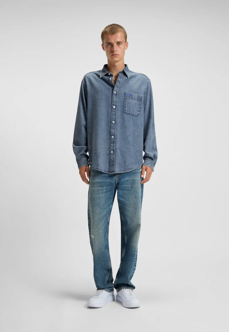HUGO  Oversized-fit shirt in blue denim for Men | Best Price UAE