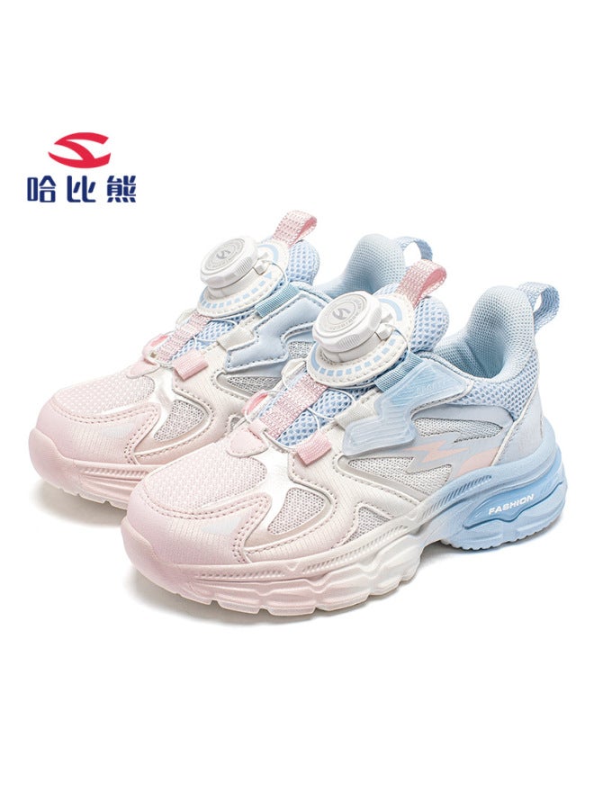 Habi Bear Mesh Spring Girls Button Shoes Double Mesh Sneaker Casual Solid Soft Bottom Running Shoes A Generation Of Hair