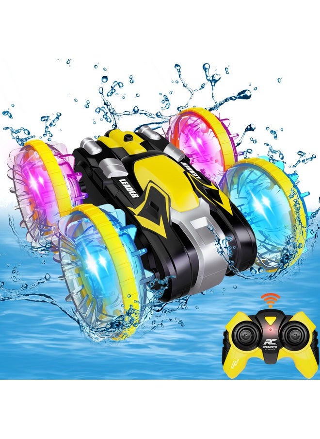 Hony Toys For 5 12 Year Old Boys Amphibious Rc Car For Kids 2.4 Ghz Remote Control Boat Waterproof Rc Stunt Car Truck With Led Lights 4Wd Remote Control Car Boy Girl Gifts All Terrain Water Beach Pool Toy  - Image 1