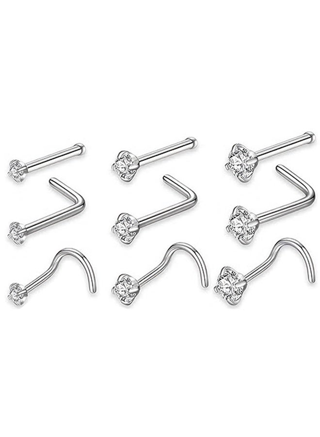 Happy D Nose studs set for men and women, including helix cartilage, tragus, and L-shaped/corkscrew/straight nose studs - Image 2