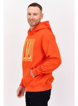 D RT Men Hooded Graphic Print Long Sleeve Sweatshirt, Orange  - Image 2