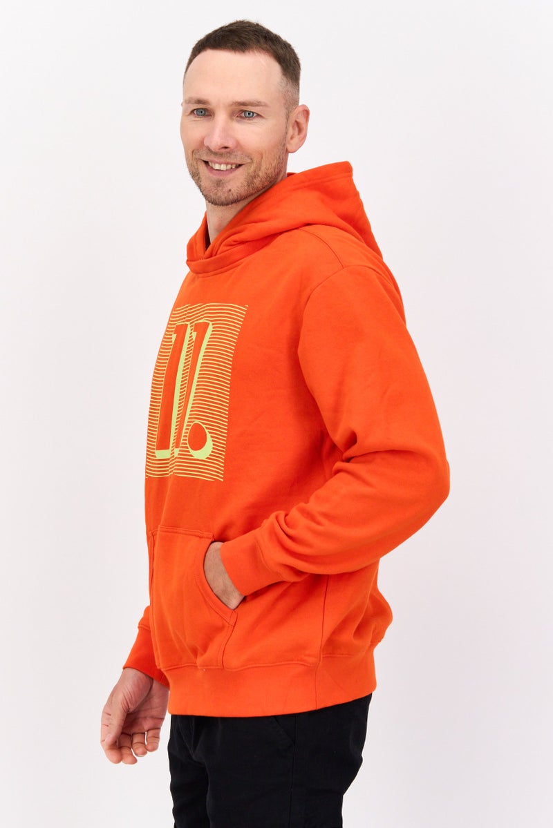 D RT هودي بأكمام طويلة بطباعة جرافيك للرجال، برتقالي - Image 2