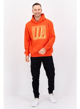 D RT Men Hooded Graphic Print Long Sleeve Sweatshirt, Orange  - Image 4
