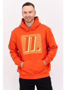 D RT Men Hooded Graphic Print Long Sleeve Sweatshirt, Orange  - Image 1