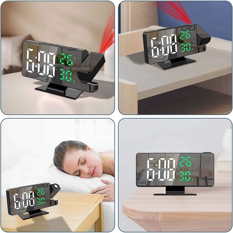 LED Mirror Clock, Digital Alarm Clock Projector with Time/Temperature/Date Display, Large Mirror Screen, 3-Level Projection Brightness, Snooze Function for Home & Office (White) - Image 5
