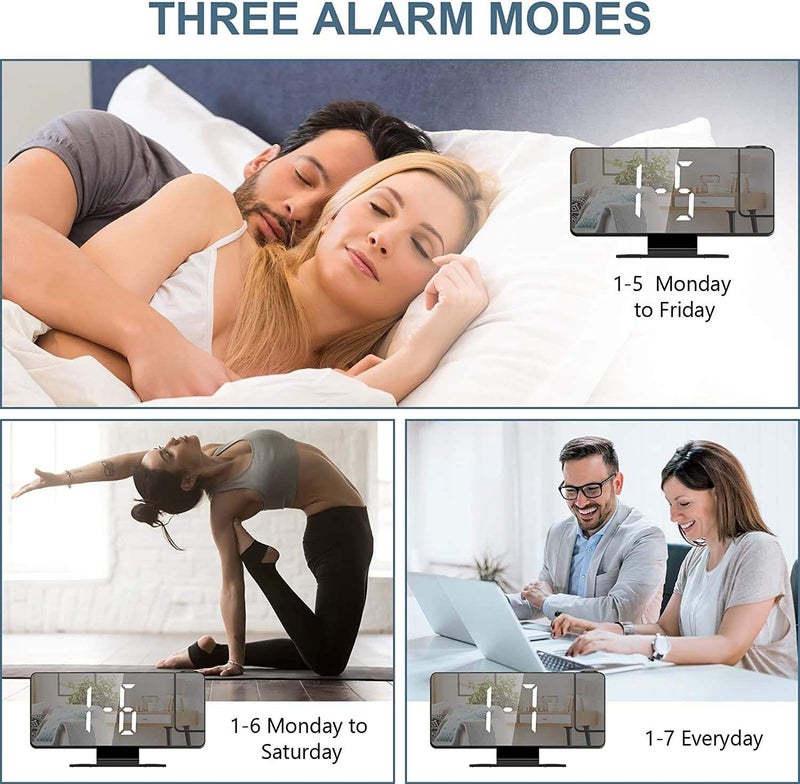 LED Mirror Clock, Digital Alarm Clock Projector with Time/Temperature/Date Display, Large Mirror Screen, 3-Level Projection Brightness, Snooze Function for Home & Office (White) - Image 4
