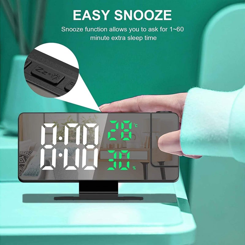 LED Mirror Clock, Digital Alarm Clock Projector with Time/Temperature/Date Display, Large Mirror Screen, 3-Level Projection Brightness, Snooze Function for Home & Office (White) - Image 3