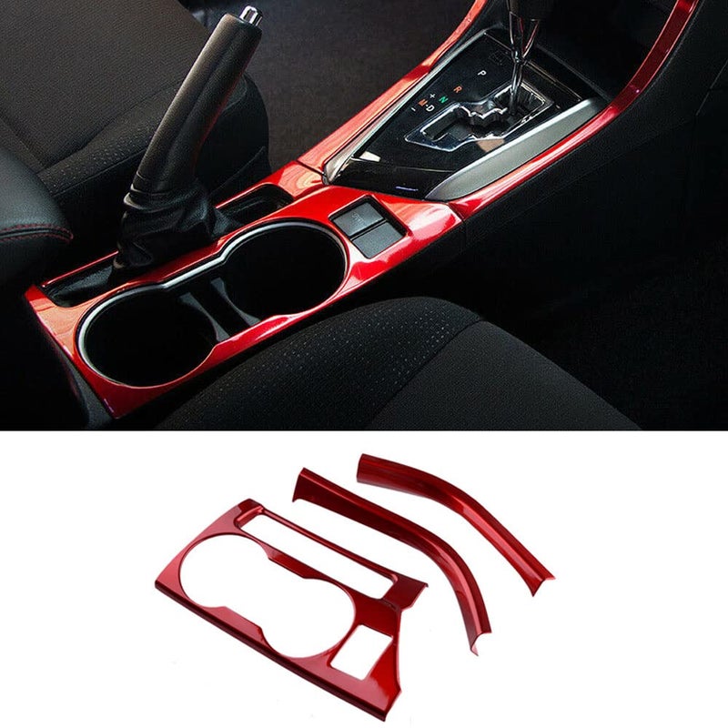 BOYOUS for Toyota Corolla 3PCS 2014 2015 2016 2017 2018 2019 ABS Center Console Gear Shift Panel Frame Cup Holder Cover Interior Decoration Trim Accessories NOT FIT Corolla Hatchback Wine Red