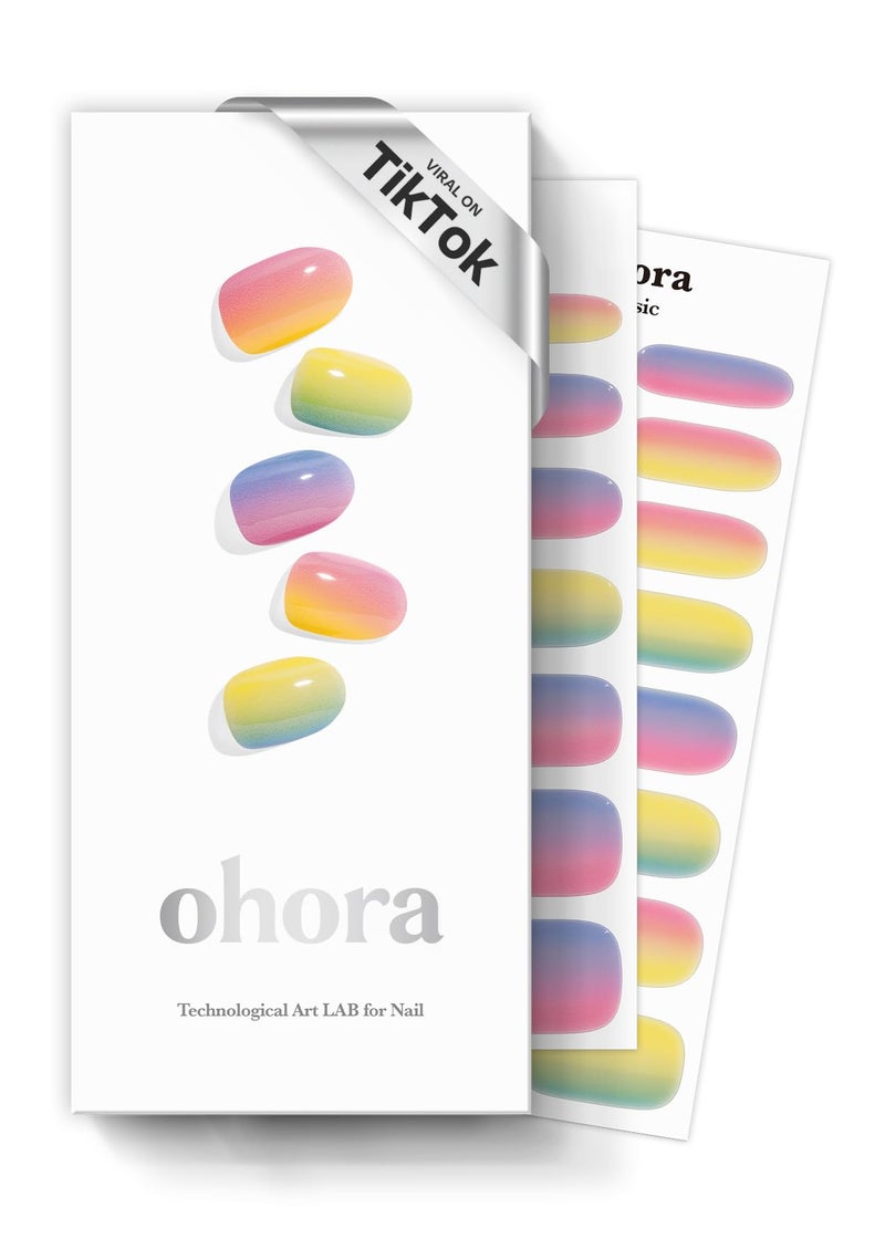 ohora Semi Cured Gel Nail Strips (N Pastel) - Yellow, Ombre, Works with Any UV/LED Lamps, Salon-Quality, Long Lasting, Easy to Apply & Remove - Includes 2 Prep Pads, Nail File & Wooden Stick - Image 1