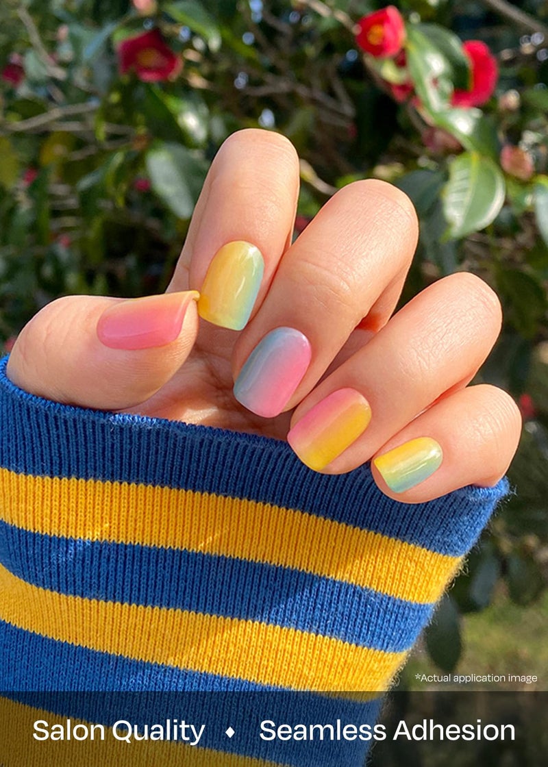 ohora Semi Cured Gel Nail Strips (N Pastel) - Yellow, Ombre, Works with Any UV/LED Lamps, Salon-Quality, Long Lasting, Easy to Apply & Remove - Includes 2 Prep Pads, Nail File & Wooden Stick - Image 4