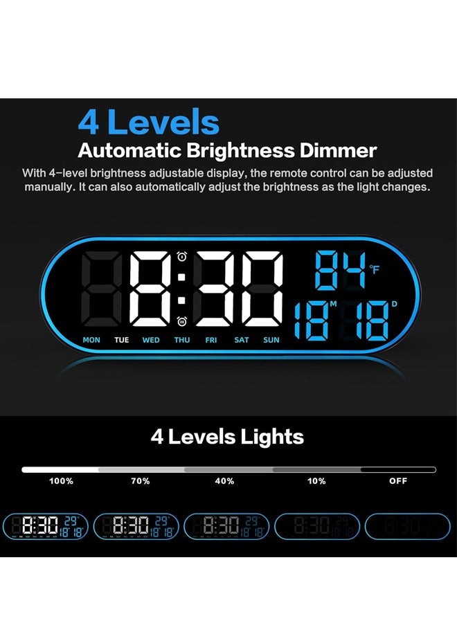 PADOM ساعة حائط رقمية بادوم بشاشة كبيرة، ساعة منبه رقمية 15 بوصة، ساعة رقمية LED مع جهاز تحكم عن بعد، سطوع قابل للتعديل، ساعة كبيرة للعد التنازلي مع التاريخ، الأسبوع، درجة الحرارة، طاقة سلكية - Image 3