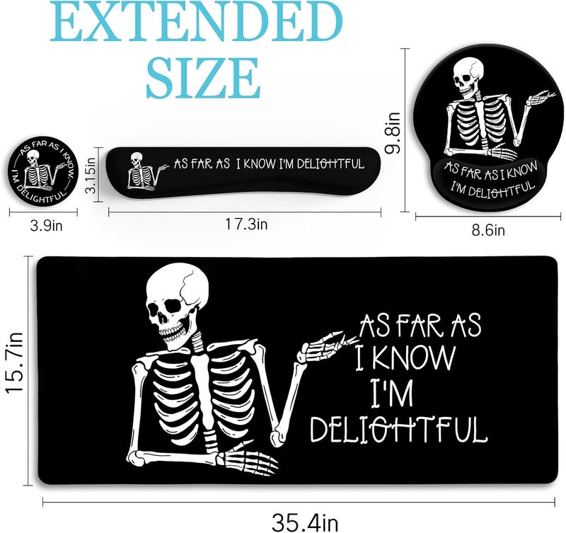 LIMKRIAN Ergonomic Mouse Pad with Wrist Rest Desk Mat Set, Skeleton Gaming Mouse Pads, Keyboard Mat Wrist Rest Cup Coaster, Funny Office Desk Accessories - Image 3