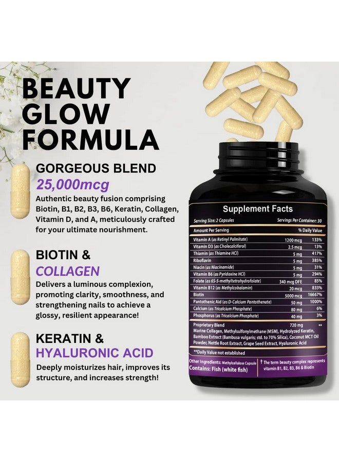 VITBOOST Biotin with Hyaluronic Acid, Collagen and Keratin - 25000 mcg Hair Growth Vitamins for Men and Women - Nails and Skin, USA Made - Third Party Tested, B1, B2, B3, B6, B7 Complex - 60 Capsules - Image 2