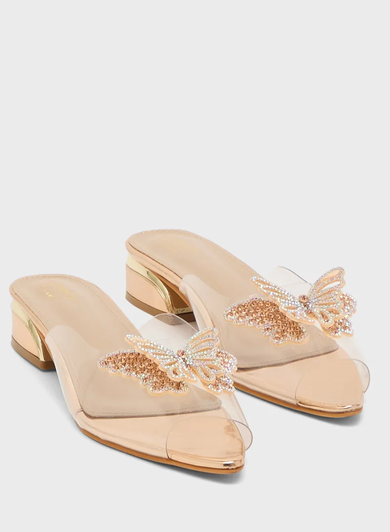 Pink Step Low Heeled Clear Sandal