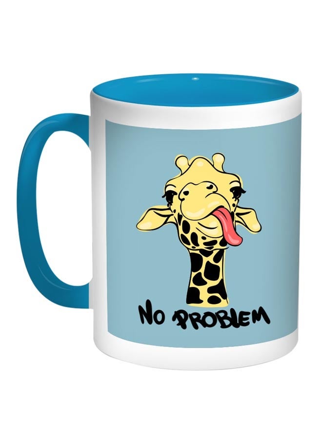 Giraffe No Problem Printed Coffee Mug Blue/White/Yellow 11ounce