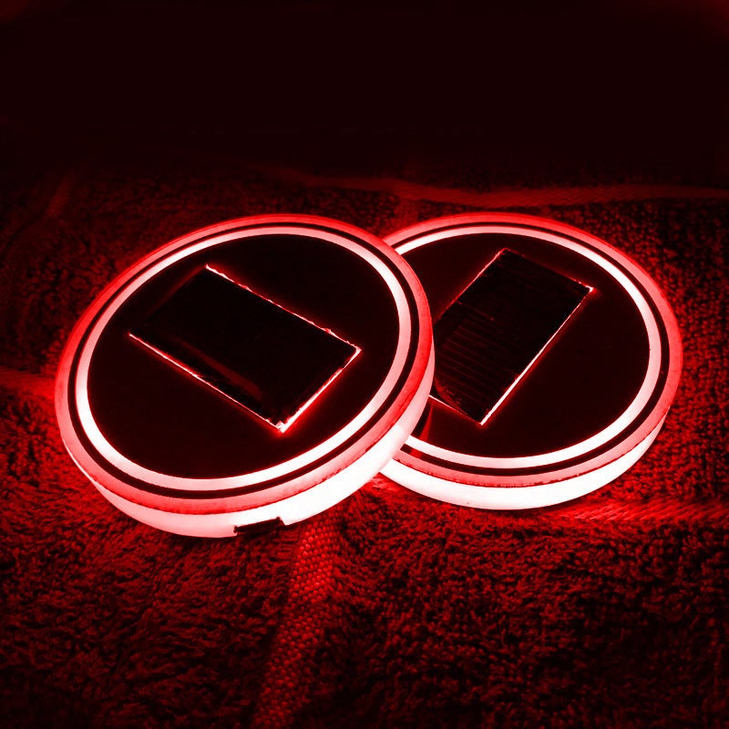 Loquat Car LED Glow Cup Mat, Monochrome 7-Color, USB Charge, Solar Power, 68MM Double ring solar energy (type B)