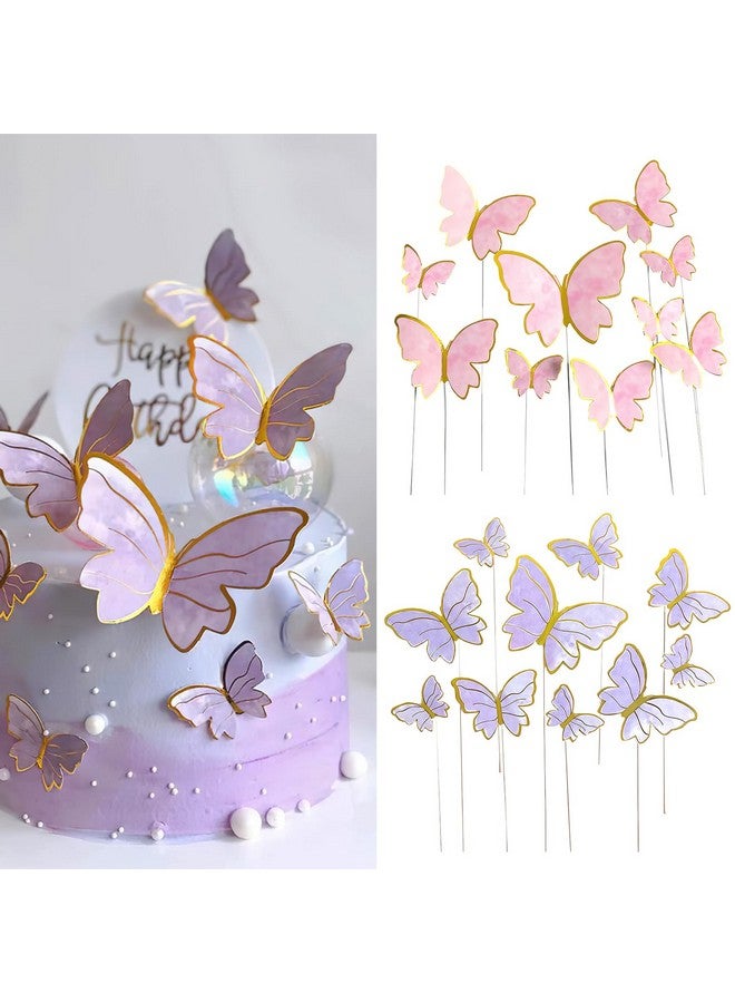 AUOCATTAIL 20 Pcs Butterfly Cake Topper 3D Pink & Purple Butterfly Cupcake Topper for Girls Women Happy Birthday Cake Wedding Party Food Decorations Supplies - Image 1