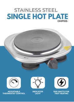 Oscar Single Hot Plate OHP10S – 1500W Portable Electric Hot Plate, Stainless Steel, Durable Cast Iron Plate, Works with All Cookware, Adjustable Temperature Control, Overheat Protection, Fast Heating, Non-Slip Feet, Easy to Clean, 220-240V