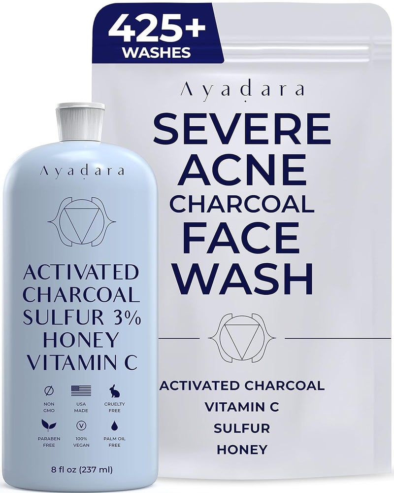 AYADARA Acne Charcoal Face Wash 8 oz Adult Acne Face Wash for Women  Men with Activated Charcoal Charcoal Cleanser Face Wash Face Cleanser for All Skin Types Facial Cleanser for Men 425 Uses