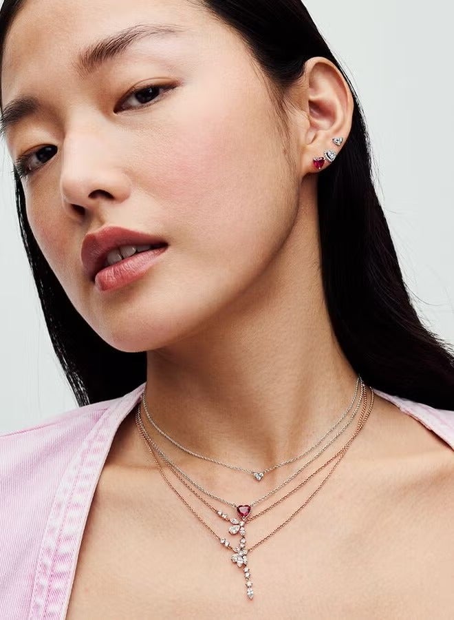 قلادة من الفضة الإسترلينية على شكل قلب متلألئ للنساء بطول 45 سم