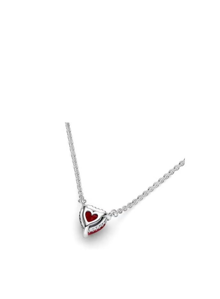 قلادة من الفضة الإسترلينية على شكل قلب متلألئ للنساء بطول 45 سم