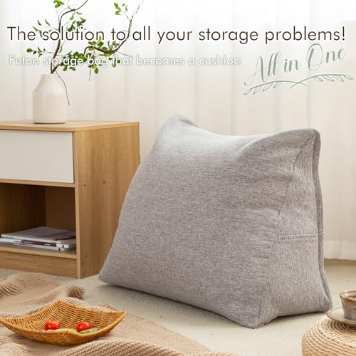 Haguko Triangular Comforter Storage BagWedge Pillow Cover Linen Like MultiUse Pillow Cushion Bedding Insert Cover Stuff with Clothes Blankets for Extra Storage 267x205x102 In Grey - Image 3