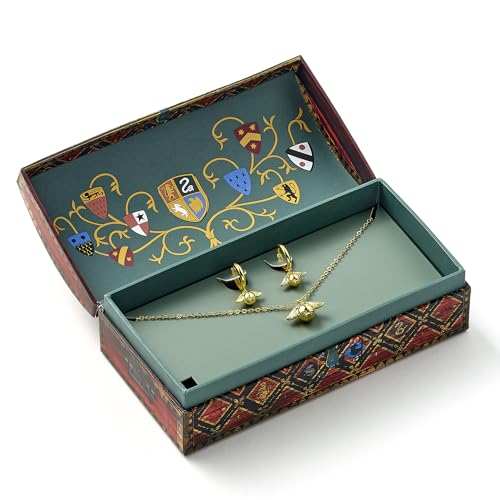 Harry Potter Quidditch Gift Box with Cute Golden Snitch Necklace & Earrings, One Size, Zinc, No Gemstone - Image 1