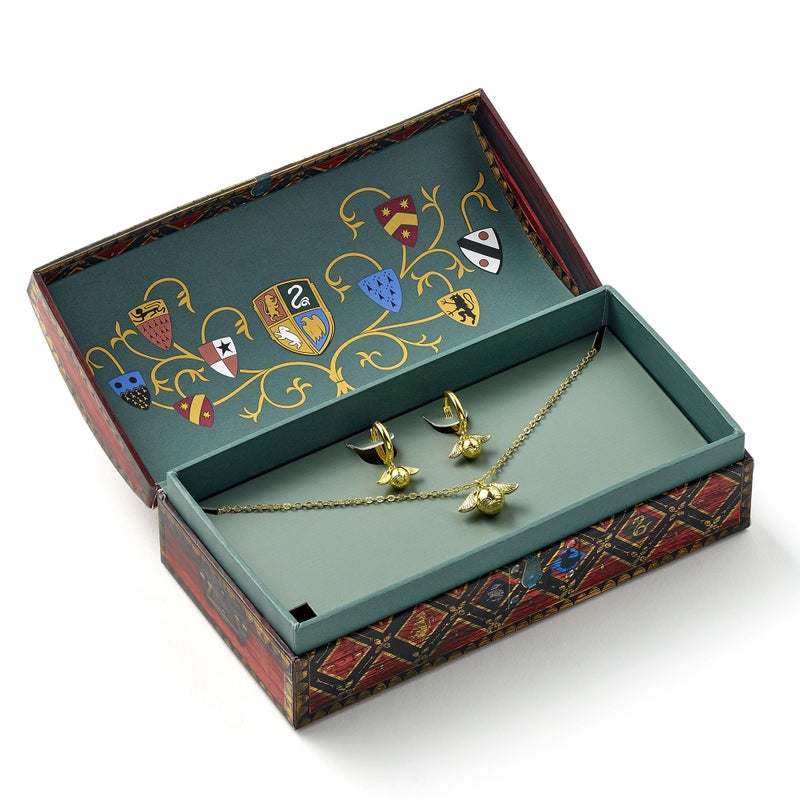 Harry Potter Quidditch Gift Box with Cute Golden Snitch Necklace & Earrings, One Size, Zinc, No Gemstone - Image 5