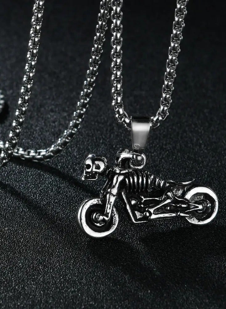 The Black Pearl Accessories Motorcycle Skull  Stainless Steel Silver Pendant Necklace For Him - Image 2