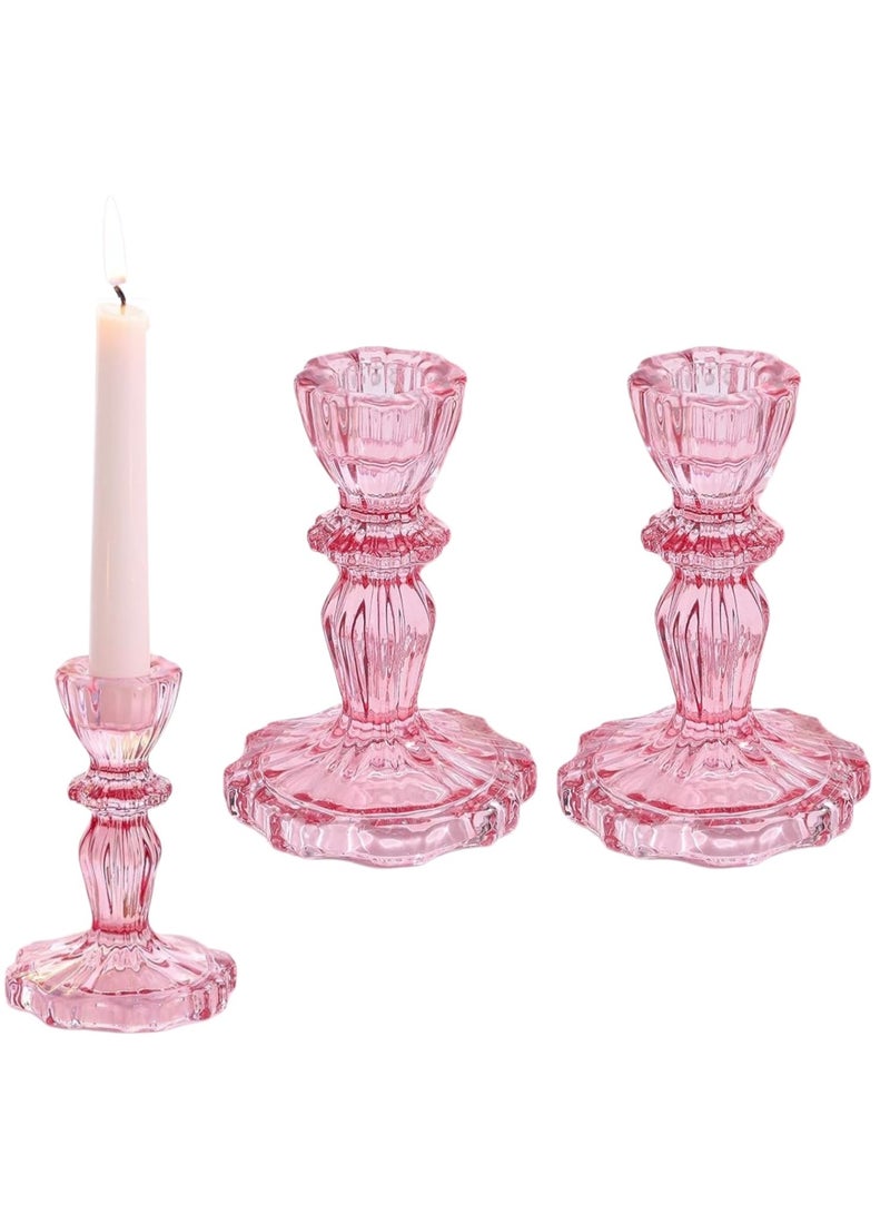 HOME ZONE Set of 2 Pink Taper Candle Holders for Table Centerpiece, Gold Tall Candle Stick Holder Stand for Wedding Decorations, Birthday, Table Décor - Image 1