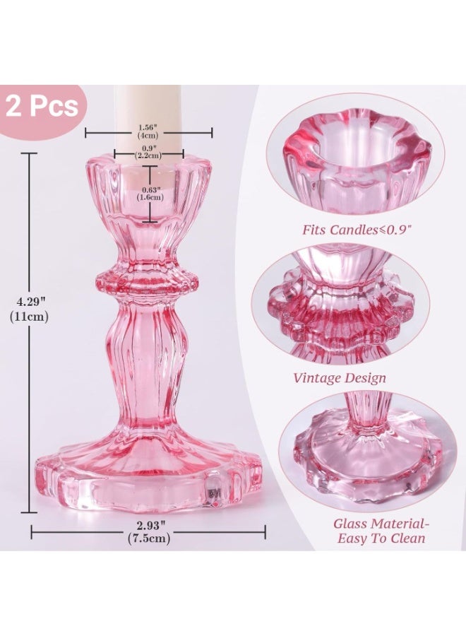 HOME ZONE Set of 2 Pink Taper Candle Holders for Table Centerpiece, Gold Tall Candle Stick Holder Stand for Wedding Decorations, Birthday, Table Décor - Image 2