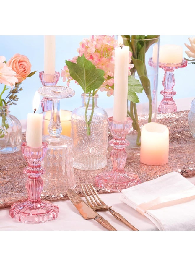 HOME ZONE Set of 2 Pink Taper Candle Holders for Table Centerpiece, Gold Tall Candle Stick Holder Stand for Wedding Decorations, Birthday, Table Décor - Image 4