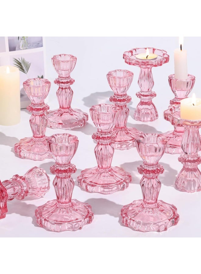 HOME ZONE Set of 2 Pink Taper Candle Holders for Table Centerpiece, Gold Tall Candle Stick Holder Stand for Wedding Decorations, Birthday, Table Décor - Image 3