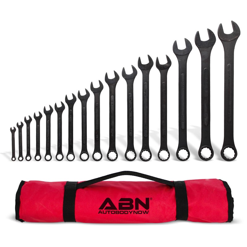 ABN Standard Wrenches Set - 16 Piece SAE Combination Wrench Set 1/4in to 1-1/4in SAE Wrench Set with Roll Up Pouch - Image 1