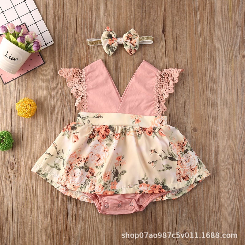 Style Baby Girl'S Sunflower Lace Backless Dress Small And Medium-Sized Children'S Girl'S Jumpsuit - Image 1