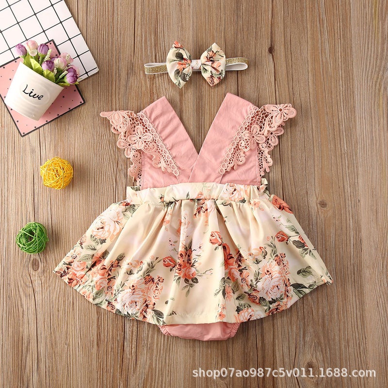 Style Baby Girl'S Sunflower Lace Backless Dress Small And Medium-Sized Children'S Girl'S Jumpsuit - Image 4