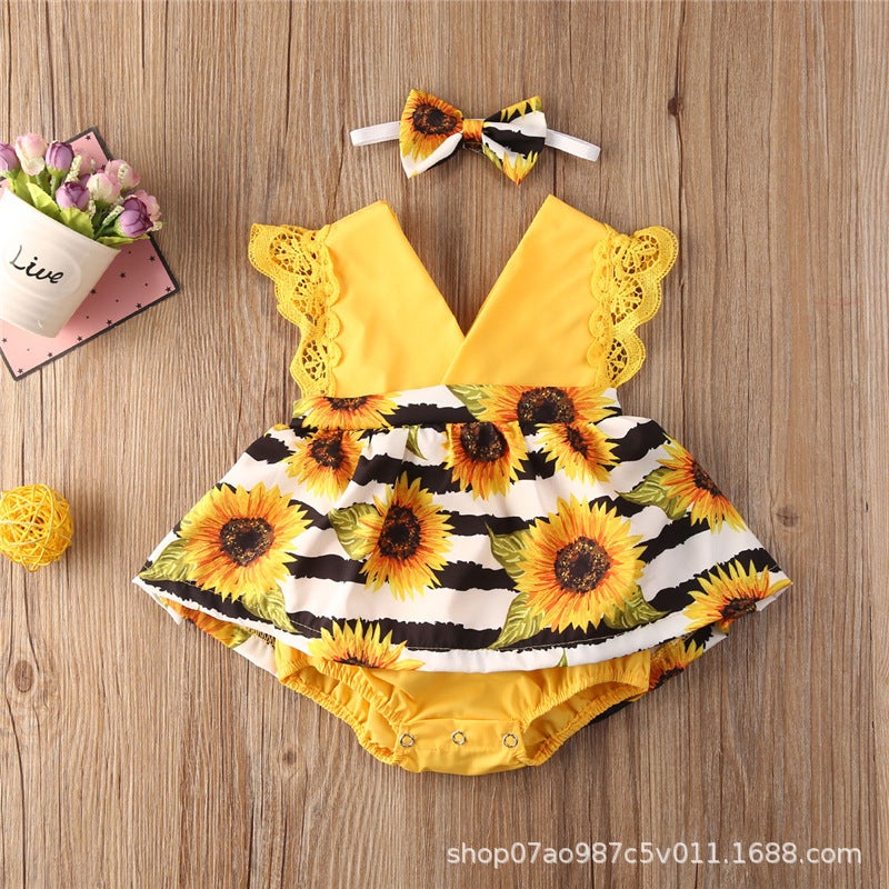 Style Baby Girl'S Sunflower Lace Backless Dress Small And Medium-Sized Children'S Girl'S Jumpsuit - Image 2